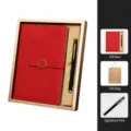 A5 Red Notebook Gift Set Business Office Journal with Metal Pen Gift Box and Bag - Retro Copper Buckle / Gold Basic Gift Box / Red