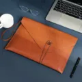 Business leather document bag A4 file folder waterproof portable storage bag with button closure - Document Bag with Handle and Button / Brown