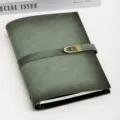 A5 vintage genuine leather loose-leaf notebook journal with metal buckle in gray-green. - Grey Green