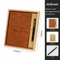 A5 Brown Leather Notebook Gift Set with Sign Pen and Luxury Gift Box for Office Use - Retro Copper Buckle / Gold Basic Gift Box / Brown
