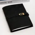 A5 refillable black leather notebook with metal buckle closure, vintage business planner diary. - Business Black