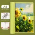 A5 oil painting sunflower loose leaf notebook with metal binder and lined inner pages for daily use. - Sunflower Oil Painting / A5 Lined Loose-Leaf