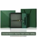 Grey green leather notebook gift set with metal pen and refill in elegant box package. - Gift Set / Grey Green