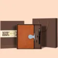 Notebook gift set with leather diary, pen and box, perfect for office and daily business use. - Honeycomb Pattern Brown Refill Blue Buckle Brown Square Box