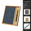 A5 leather hardcover notebook gift set with smooth touch, elegant blue diary planner, pen included. - Classic / Gold Basic Gift Box / Royal Blue