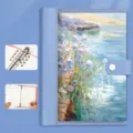 A5 Lakeside oil painting loose-leaf notebook with metal binder and lined pages. - Lakeside Oil Painting / A5 Lined Loose-Leaf