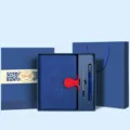 Luxury business notebook gift set with pen, PU leather journal diary and elegant gift box. - Honeycomb Pattern Royal Blue with Refill Red Buckle Blue Square Box