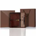Brown leather journal notebook gift set with metal pen and luxury box for business office - Gift Set / Dark Coffee