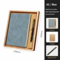 A5 Blue Leather Notebook Gift Set with Pen and Box for Business Office and Corporate Gifting - Classic / Gold Basic Gift Box / Blue
