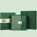 Green notebook gift box set with premium diary, metal pen and matching gift bag. - Honeycomb Pattern Green with Refill White Buckle Green Square Box
