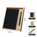 A5 black leather notebook gift set, professional business journal with sign pen in elegant box. - Classic / Gold Basic Gift Box / Black