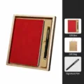 A5 Red PU Leather Notebook Gift Set with Signature Pen and Luxury Packaging Box for Business. - Classic / Gold Basic Gift Box / Red