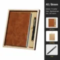 A5 brown notebook gift set with leather cover, pen and gift box for office supplies. - Classic / Gold Basic Gift Box / Brown