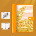 A5 Retro Ölgemälde Ringbuch Notizbuch mit orangefarbenem Lederbezug und Metallbinder. - Rapsblüte Ölgemälde / A5 Blanko Ringbuch