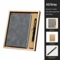 A5 grey leather notebook gift set with signature pen and luxury presentation box. - Classic / Gold Basic Gift Box / Gray