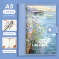 A5 Ästhetisches Ölgemälde Loseblatt Notizbuch mit blanko Innenseiten und Metallordner - Seeufer Ölgemälde / A5 Blanko Ringbuch