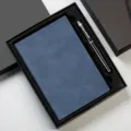 A4 business notebook gift set featuring a blue leather journal and metal pen box. - Classic / Black Upgrade Gift Box / Royal Blue