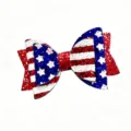 Fiocco per capelli glitterato patriottico con stelle e strisce rosse bianche blu. - 2