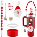 Juego de accesorios para vaso de Navidad con correa trenzada funda de pajita y bota - Estilo Rojo