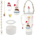 Juego de accesorios para vaso con correa trenzada, funda de pajita y bonito muñeco de nieve. - Estilo Blanco
