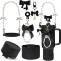 Ensemble d'accessoires pour gourde noirs avec lanière de perles, nœuds et manchon silicone. - Noir
