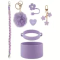 Kit d'accessoires de tasse Stanley violet 7 pcs avec lanière, pompon et jolies housses de paille. - Violet