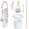 Ensemble de protection pour bouteille et sangle macrame decore de pompons mignons. - Blanc 24oz