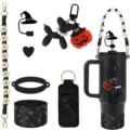 Conjunto de accesorios para vaso con correa floral trenzada y dijes con purpurina - Estilo Halloween