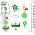 Bohemian Tumbler Strap Charm Set with Pearl Pompom and Star Straw Cover for Cups - Green Style B