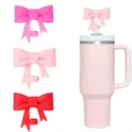Silikon Schleife Strohhalm Topper für 10mm Strohhalme, rosa rote Staubschutzkappe Becher. - 3er Set - Kombination 1