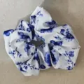 Μπλε και λευκό πορσελάνη λουλουδάτο scrunchie κομψό αξεσουάρ μαλλιών κινεζικού στιλ - Λάστιχο Μαλλιών-3