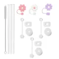 16tlg Becher Zubehör Set Silikon Auslaufsicher Strohhalm Abdeckung Glasstrohhalme - Weiß