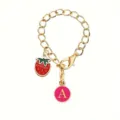 Gold cup charm chain with strawberry and letter A pendants, cute Stanley cup accessory detail - Letter A