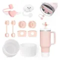 Süßes rosa Silikon Strohhalm Abdeckungen und Auslaufsicherungen Zubehör Set für Stanley Becher. - Insgesamt 10 Teile / Weiß A