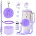 Ensemble d'accessoires de gourde violet avec sangle, porte-clés pompon et housse en silicone. - Ensemble de 8 pièces (gobelet non inclus) / Violet