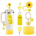 Stanley tumbler accessory set silicone straw cover cute bow flower charm chain boot kit - 8-Piece Set / Yellow