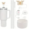 Replacement accessories set for Stanley cup including straw covers, straws and silicone boots. - White