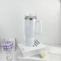 Large capacity stainless steel insulated travel tumbler with comfortable handle and straw. - 1.1L-2L / Rainbow Painted White