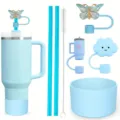 Light blue Stanley tumbler accessory set with butterfly straw covers, straws, and boot. - Sky Blue