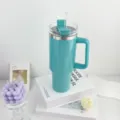 40oz stainless steel insulated tumbler with handle and straw for travel and sports. - 1.1L-2L / Rainbow Lacquer Blue & Green Fine Glitter