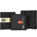 Business notebook gift box set with leather journal, pen and refill for office meeting use - Honeycomb Pattern Black Notebook with Brown Buckle & Black Square Box New U