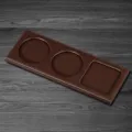Brown leather cup holder tray with two round and one square compartments, 248x88mm. - C Cup Holder / Brown