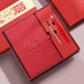 Red Leather Notebook Gift Box Set Business Office Journal Diary with Pen and Refill - Retro Copper Buckle / Red Square Box / Red