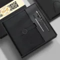 A4 business notebook gift box set with metal pen and refill, black PU leather cover. - Retro Copper Buckle / Black Square Box / Black