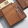 A4 business leather notebook gift set with metal pen and custom box for office use - Classic / Brown Square Box / Brown