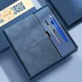 Blue A4 leather notebook gift set with metal pen and refill for business office use. - Retro Copper Buckle / Blue Square Box / Royal Blue