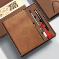 Business notebook gift set with premium leather journal, metal pen and bookmark for office work. - Retro Copper Buckle / Brown Square Box (16G USB Flash Drive) / Brown