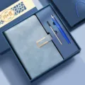 Business gift notebook set with blue PU leather journal and matching luxury pen in elegant box. - U-Buckle / Blue Square Box / Blue