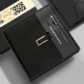 Premium business notebook gift set with metal pen and luxury box for office and corporate gifts. - U-Buckle / Black Square Box / Black