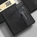 A4 leather notebook gift set with metal pen and refill, elegant business office stationery. - Classic / Black Square Box / Black